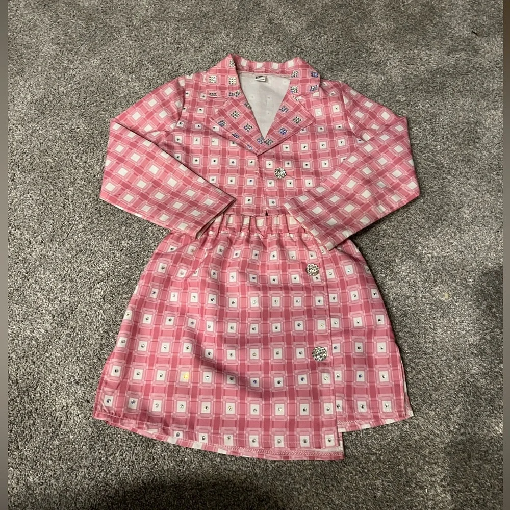 Pink Suit Dance Costume girls kids size 8 hand blinged full rhinestoned unique